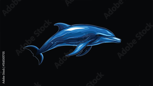 Adorable Blue Dolphin Marine Mammal Flat Vector Illustration