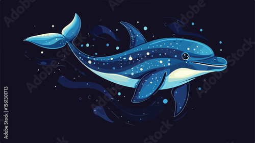 Cute Friendly Blue Dolphin Fish Vector Illustration