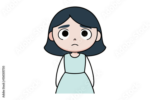 Uncertainty’s Gaze: A cartoon of a young girl with big eyes wears a look of confusion, portraying uncertainty and doubt.