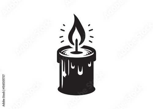 Candle Flame Light Burning Wax Silhouette Vector Illustration