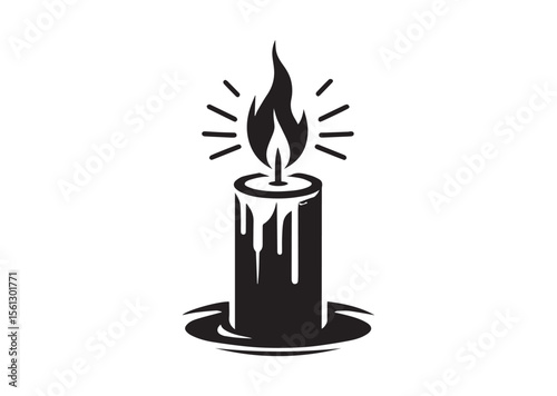 Candle Flame Light Burning Wax Silhouette Vector Illustration