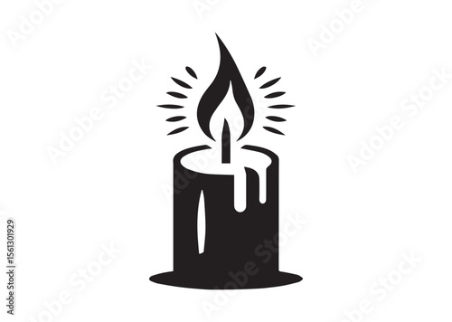 Candle Flame Light Burning Wax Silhouette Vector Illustration