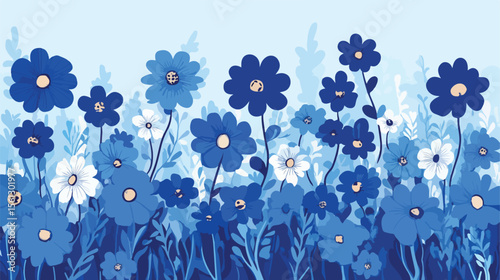 Blue Flowers Spring Season Flat Vector Illustration