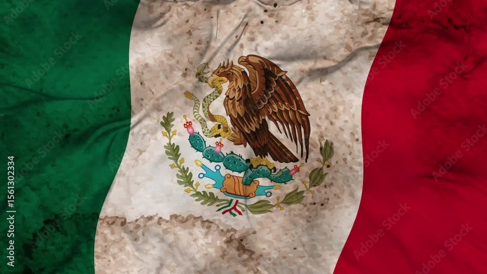 Mexico texture flag seamless loop animation. 4K Video