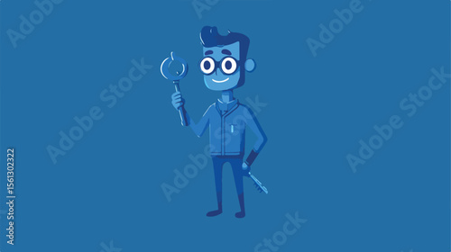 Blue Monday Person with Wind-Up Key Flat Vector Illustration
