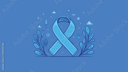 Prostate Cancer Awareness Blue Ribbon Icon for Medical Awareness Campaigns