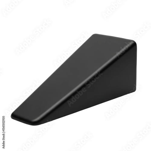 A sleek black door wedge, designed to securely hold doors open. Its simple, modern design offers practical utility for both home and office environments.