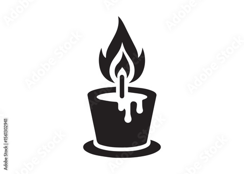 Candle Flame Light Burning Wax Silhouette Vector Illustration