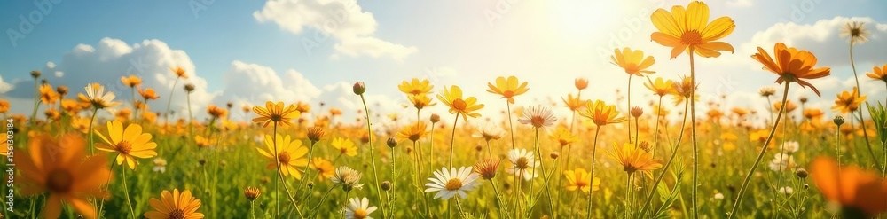 Obraz premium Sun-Drenched Wildflowers Swaying in Gentle Breeze Effortless Joy and Boundless Energy