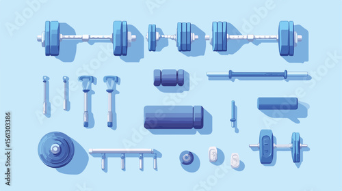 Professional Blue Weight Lifting Gym Equipment Flat Vector Illustration