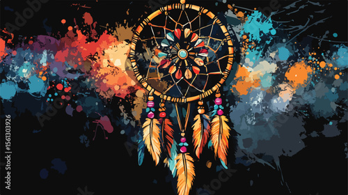 Boho Style Ornamental Dream Catcher with Ethnic Design