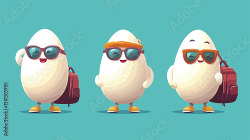Playful Boiled Egg Mascot Enjoying Vacation Character Design