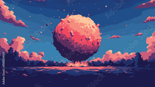 Pixel Art Flat Vector Illustration of Centered Bomb
