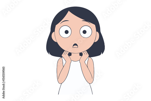 Surprised Girl Cartoon: A cute cartoon girl with wide eyes and hands on her neck, expressing surprise or shock. The illustration is simple and expressive, perfect for conveying a range of emotions.