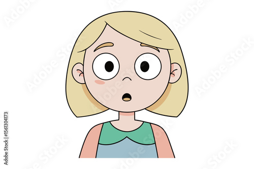 Girl's Surprise Expression: A cartoon girl with wide eyes and an open mouth, her blonde hair framing her face, conveys a sense of shock, wonder, or disbelief.