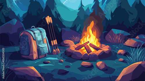 Bonfire Camping Gear Vector Illustration