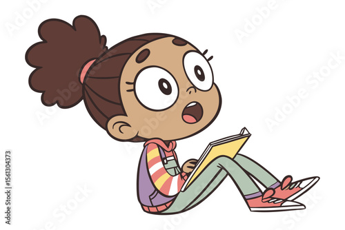 Curiosity of a Young Artist: An illustrative depiction of a young artist is absorbed in her drawing. her eyes wide with focus, expressing the joys of art and creativity.