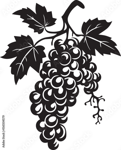 Grape Bunch with Leaves Silhouette