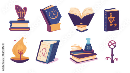 Mystical Book of Magic Flat Vector Illustration