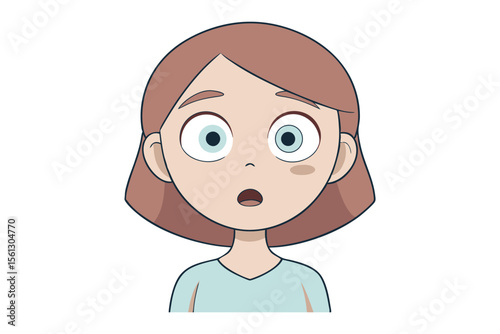 Astonished Young Woman: A young woman, her face etched with surprise, gazes forward, her wide eyes conveying a sense of wonder. Her expression hints at disbelief or intrigue.