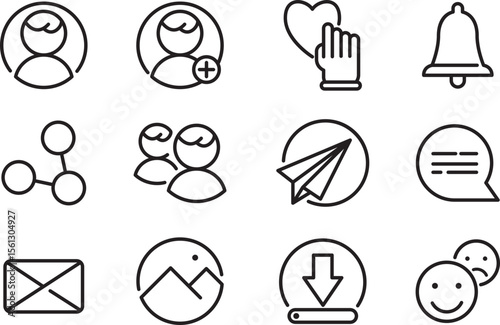 Free Line Art Icons User Interface, Social Media, and Notification Symbols