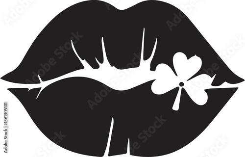 Print Lips with Shamrock Clover Silhouette