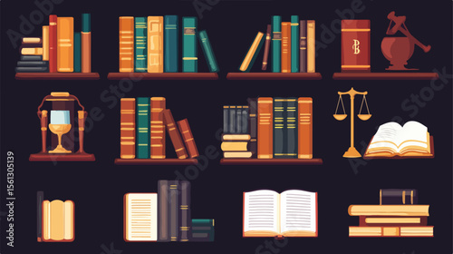 Flat Vector Illustration of Legal Education Books