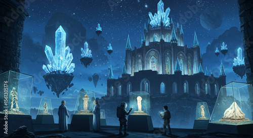 Enchanted Crystal Castle Nighttime Museum Exhibit Illustration