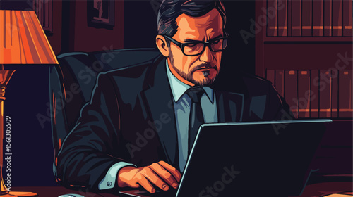 Serious Boss Working on Laptop