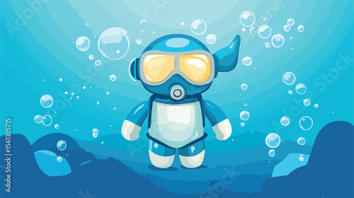 Cute Diver Cartoon Mascot Enjoying Bottle of Milk Vector Illustration
