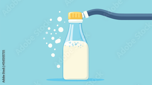 Clean Milk Bottle with Vacuum Character, Healthy Dairy Product Concept