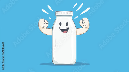 Strong Muscular Cartoon Mascot Holding a Bottle of Milk