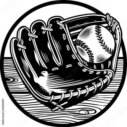 baseball glove (linocut style)
