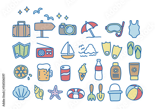 Cartoon icon summer poster beach