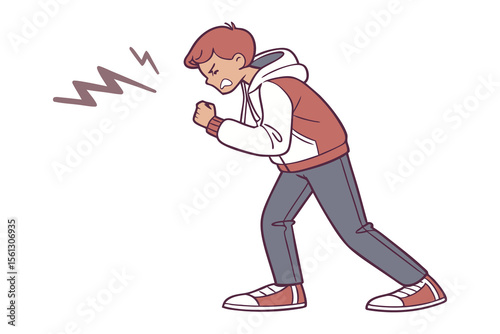 The Anguish: A young man conveys the raw emotion of pure frustration through intense gaze and clenched fist. Lightning bolt amplifies the feeling.