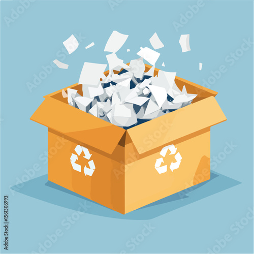 Box of Waste Paper for Recycling Vector Illustration