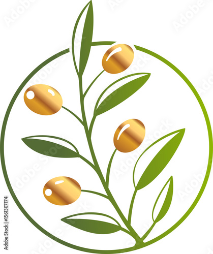 Elegant Olive Branch Logo Design Golden Olives and Green Leaves in a Circle