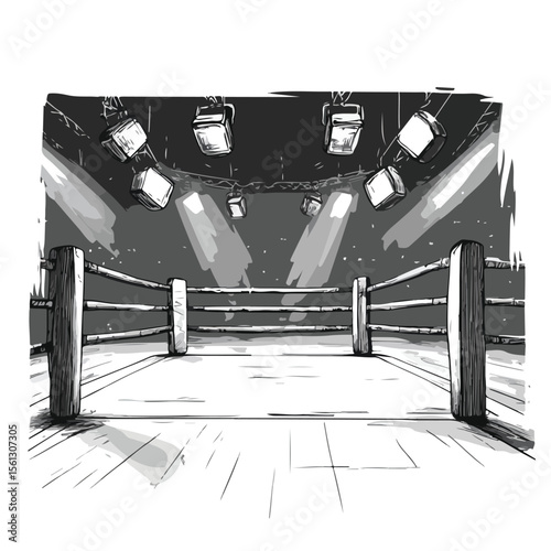 Dynamic Boxing Stadium Cartoon Vector Illustration in Grays