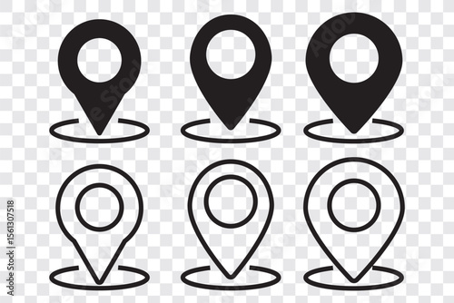 Location marker, map pin icon set. Flat icon set of location and map pins. Map pin place marker. Location pointer icon symbol in flat style. Position symbol. Point illustration sign collection
