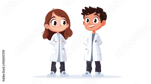 Young boy and girl in lab gown on white background vector illustration