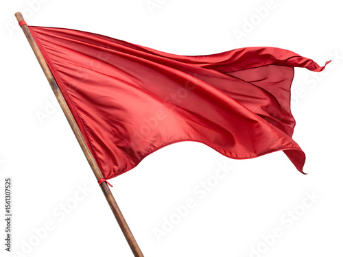 Waving red flag isolated on transparent background