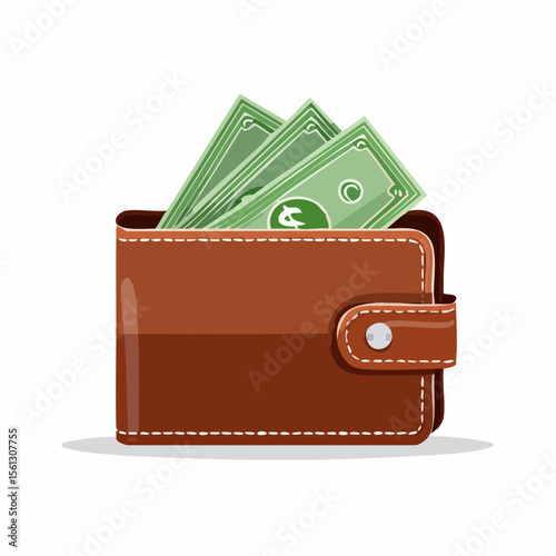 Brown Leather Wallet with Cash Illustration of Financial Savings and Wealth