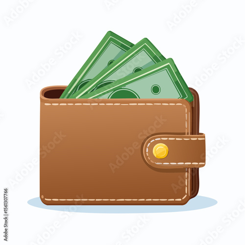 Brown Leather Wallet with Cash Illustration of Financial Savings and Wealth