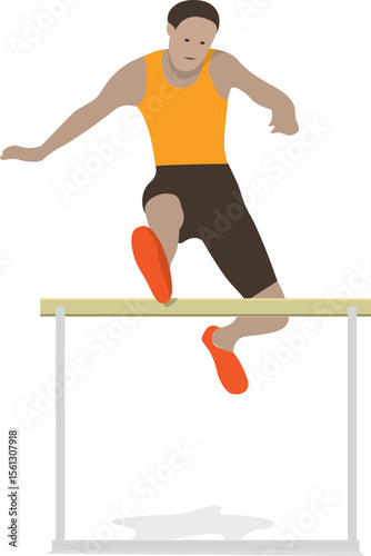 Athlete Clearing Hurdle Dynamic Action Pose Illustration