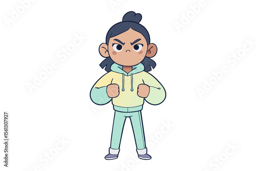 Animated Illustration: A bold character in a dynamic pose, standing confidently with a hint of defiance. The expressive illustration, in a clean, inviting style, evokes a sense of resilience.