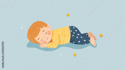Cute Sleeping Baby Boy Vector Illustration