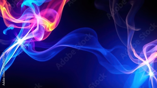 Abstract wallpaper with swirling colorful smoke trails and light streaks on a dark gradient background. High contrast, glowing effects, perfect for digital design and creative backdrops
