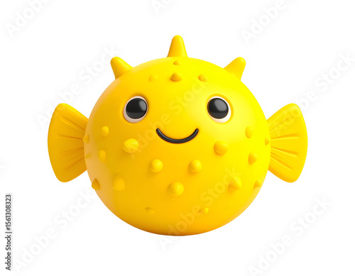 Cute Yellow Pufferfish 3D Render