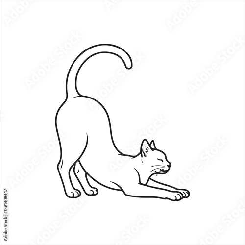 Stretching Cat Line Art – Minimalist Feline Outline Illustration
