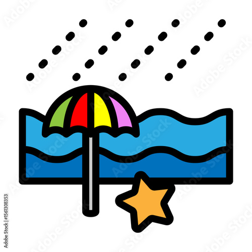 Rainy Beach Vector Filled Icon Design